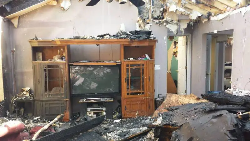 burned tv in living room
